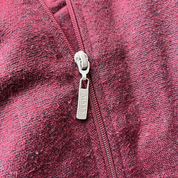 CECIL Burgundy Hooded Fringe Jacket Southwestern Geometric Boho M - Picture 5 of 10